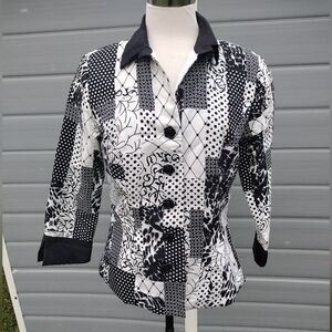 Marisa Baratelli Black & White Patchwork Button-Up Shirt Size 8 Thai Silk